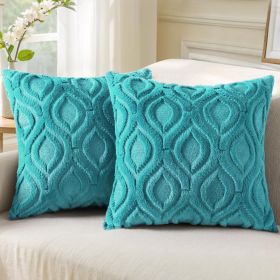 Summer Throw Pillow Covers 18x18 Inch Set of 2, Soft Plush Faux Wool Turquoise Solid Couch Pillow Covers