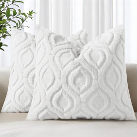 Throw Pillow Covers 18x18 Inch Set of 2, Soft Plush Faux Wool White Solid Couch Pillow Covers