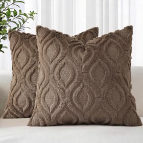 Throw Pillow Covers 18x18 Inch Set of 2, Soft Plush Faux Wool Brown Solid Couch Pillow Covers