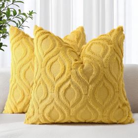 Summer Throw Pillow Covers 18x18 Inch Set of 2, Soft Plush Faux Wool Mustard Yellow Solid Couch Pillow Covers
