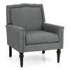 Mid-century Modern Armchair Linen Fabric Upholstered Accent Chair with Cushion