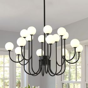 16-Light Glass Globe Sputnik Chandelier, 36.6' Mid-Century Modern Chandeliers Black Sputnik Light Fixtures for Living Room Bedroom Dining Room