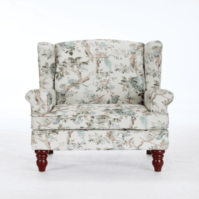 Modern Accent Chair with Retro Wood Legs, Comfy Upholstered Armchair