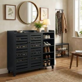 Black Shoe Cabinet with 2 Doors & Open Shelves