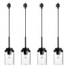 4-Pack H-Type Track Lighting Pendant Lights – Black with Glass Shades