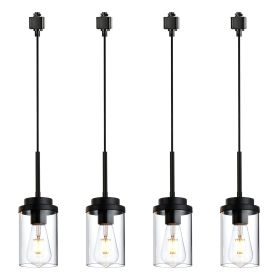 4-Pack H-Type Track Lighting Pendant Lights – Black with Glass Shades