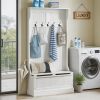 Cream White 3-In-1 Entryway Bench with Coat Rack Hall Tree with Bench And Shoe Storage 5 Hooks for Hallway
