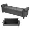 Button-Tufted Storage Ottoman Bench, Rolled Arm PU Leather Bench with Solid Wood Legs, Modern Shoe Benches Seat for Entryway
