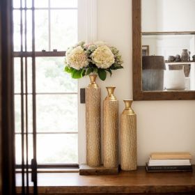 Metal decorative vases High distress metal center vases with growing vine patterns, set of 3 vases for home decoration 34 ", 29 ", 25 "H, gold