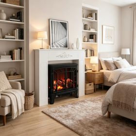 Modern Freestanding Fireplace Surround with Leg for Electric Fireplaces White 44.7" W X 40" H Elegant Mantel Design