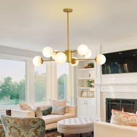 8-Light Gold Chandelier with White Glass Globes
