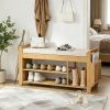 Natural And Cream Shoe Bench with Cushioned Seat And Side Umbrella Holder Entryway Storage Bench