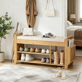 Natural And Cream Shoe Bench with Cushioned Seat And Side Umbrella Holder Entryway Storage Bench