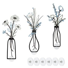 3 Pieces Metal Flowers Wall Arts - Rustic Farmhouse Decor Minimalist Flower Wall Decors for Living Room Bathroom Kitchen Bedroom Dining Room - Housewa