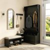 Black 3-In-1 Entryway Bench Coat Rack Hall Tree with Shoe Storage 5 Hooks for Hallway - Bench And Storage Furniture