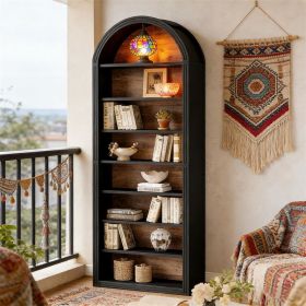 Arched Wooden Bookshelf – Large Open Storage Shelf