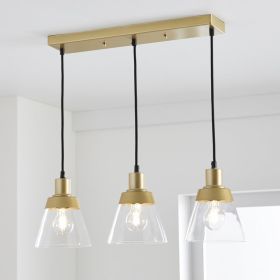 25" Architectural 3-Light Island Pendant Light, Gold Finish Clear Glass Shades