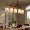 Farmhouse Chandelier 5-Light Dining Room Light Fixture Over Table Kitchen Island Lighting Rustic Chandeliers for Dining Light with Glass Pendant Light
