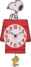 Peanuts Snoopy's Dog House with Woodstock Pendulum Pal Wall Clock, 12 Inch