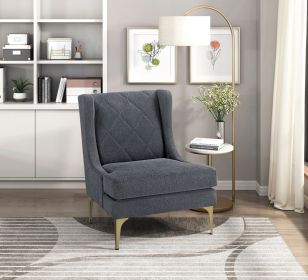 Modern Luxury Dark Gray Chenille Upholstery Wingback Accent Chair 1pc Gold Finish Metal Legs Pocket Coils Diamond Stitched Furniture