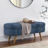 Ottoman Oval Storage Bench,Rubber Wood Legs, Gray (43.5"x16"x16")Dark Blue