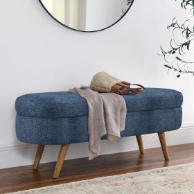 Ottoman Oval Storage Bench,Rubber Wood Legs, Gray (43.5"x16"x16")Dark Blue