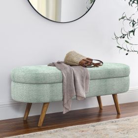 Ottoman Oval Storage Bench,Rubber Wood Legs, Gray (43.5"x16"x16") Cyan