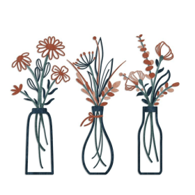 3 Pieces Metal Flowers Wall Arts - Rustic Farmhouse Decor Minimalist Flower Wall Decors for Living Room Bathroom Bedroom Dining Room-Housewarming Gift