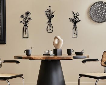 3 Pieces Metal Flowers Wall Arts - Rustic Farmhouse Decor Black Minimalist Flower Wall Decors for Living room Bathroom Bedroom Dining Room - Housewarm