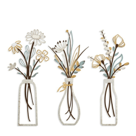 3 Pieces Metal Flowers Wall Art- Rustic Farmhouse Decor Minimalist Decor for Living Room Bathroom Bedroom Dining Room