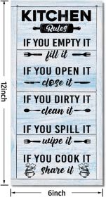 Hanging Kitchen Rules Wood Decor Sign, Rustic Kitchen Wooden Signs, Printed Wood Wall Art Sign, Kitchen Door Rules Rustic Sign