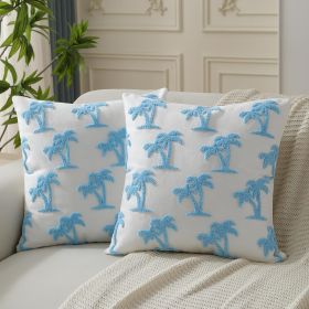 Coastal Blue Coconut Trees Couch Throw Pillow Covers 18x18 Inch Set of 2 Hampton Style Embroidery Decorative Pillow Covers Beach Summer Cushion Covers