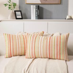 Fall Boho Lumbar Couch Throw Pillow Covers 12x20 Inch Set of 2 Orange Woven Striped Decorative Pillow Covers Cotton Accent Pillowcase Farmhouse Cushio