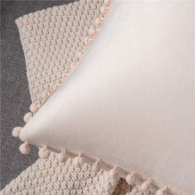 Couch Pillow Covers 24x24 Cream: 2 Pack Cozy Soft Pom-poms Velvet Square Throw Pillow Cases for Farmhouse Home Decor