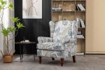 Modern Accent Chair with Retro Wood Legs, Comfy Upholstered Armchair, Floral Design Single Sofa Chair for Living Room Bedroom Office - Floral Blue