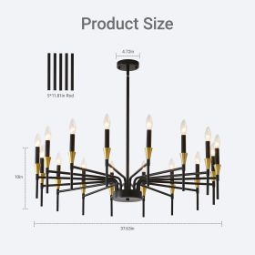 16-Light Black Gold Chandelier, 37.63" Modern Farmhouse Chandelier for Dining Room Over Table, Large Candle Chandelier for Living Room, Foyer