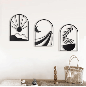 3 PCS Boho Black Metal Wall Decor,Black Boho Metal Wall Art