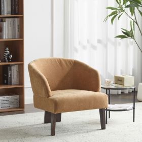 Modern Accent Chair with Round Back & Wooden Legs - Mid-Century Inspired Lounge Chair for Living Room, Bedroom, or Office - Soft Fabric Upholstery