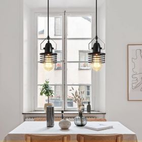 Industrial Black Metal Cage Pendant Light