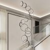 14 Ring High Ceiling Chandelier Foyer, Black Modern LED Large Staircase Long Chandeliers Light Fixture with Remote for Entryway Living Room