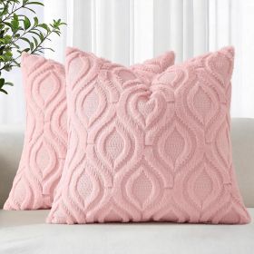 Throw Pillow Covers 18x18 Inch Set of 2, Soft Plush Faux Wool Pink Solid Couch Pillow Covers