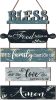 Bless the Food Before Us Farmhouse Kitchen Wall Decor - Dining Room Decorations Collage Art in Teal Blue Color Wooden Rustic 5pcs Roped Sign 13x24 Inc