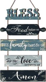 Bless the Food Before Us Farmhouse Kitchen Wall Decor - Dining Room Decorations Collage Art in Teal Blue Color Wooden Rustic 5pcs Roped Sign 13x24 Inc