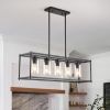 Black Dining Room Light Fixture, 5-Lights Modern Rectangular Chandelier with Clear Glass Shades