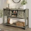 Farmhouse Entryway Table with Drawers, 46" Console Table with Sliding Barn Door, Wood Rustic Sofa Table with Adjustable Shelf for Living Room, Foyer,