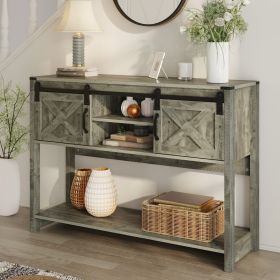 Farmhouse Entryway Table with Drawers, 46" Console Table with Sliding Barn Door, Wood Rustic Sofa Table with Adjustable Shelf for Living Room, Foyer,