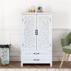 27'' Accent Tall Tower White Storage Cabinet - Rustic Wood Sideboard Pantry Cabinet - Versatile Buffet Cabinet with Storage for Home Decor and Organiz