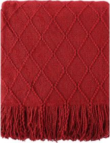 Christmas Decor Red Throw Blanket for Couch, Boho Bed Throws for Foot of Bed, Decorative Red Throws for Sofa Living Room, 50"x60"