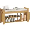 Shoe Bench with Cushioned Seat Shoe Storage Bench with Side Umbrella Holder for Entryway Natural and Cream