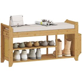 Shoe Bench with Cushioned Seat Shoe Storage Bench with Side Umbrella Holder for Entryway Natural and Cream